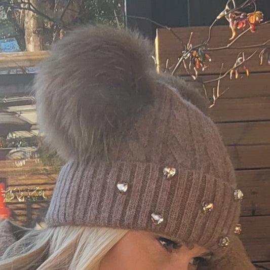 Winter Brown Pom Poms Hat