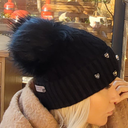 Winter Black Pom Poms Hat